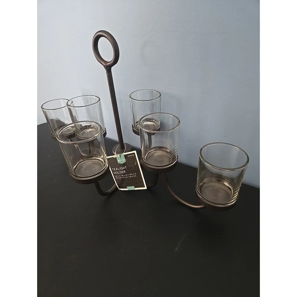 Black Metal Votive Tealight‎ Votive Candle Holder, 6 glass cups